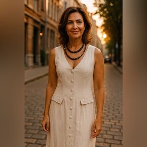 PjLA Elegant Cream Button-Down Dress